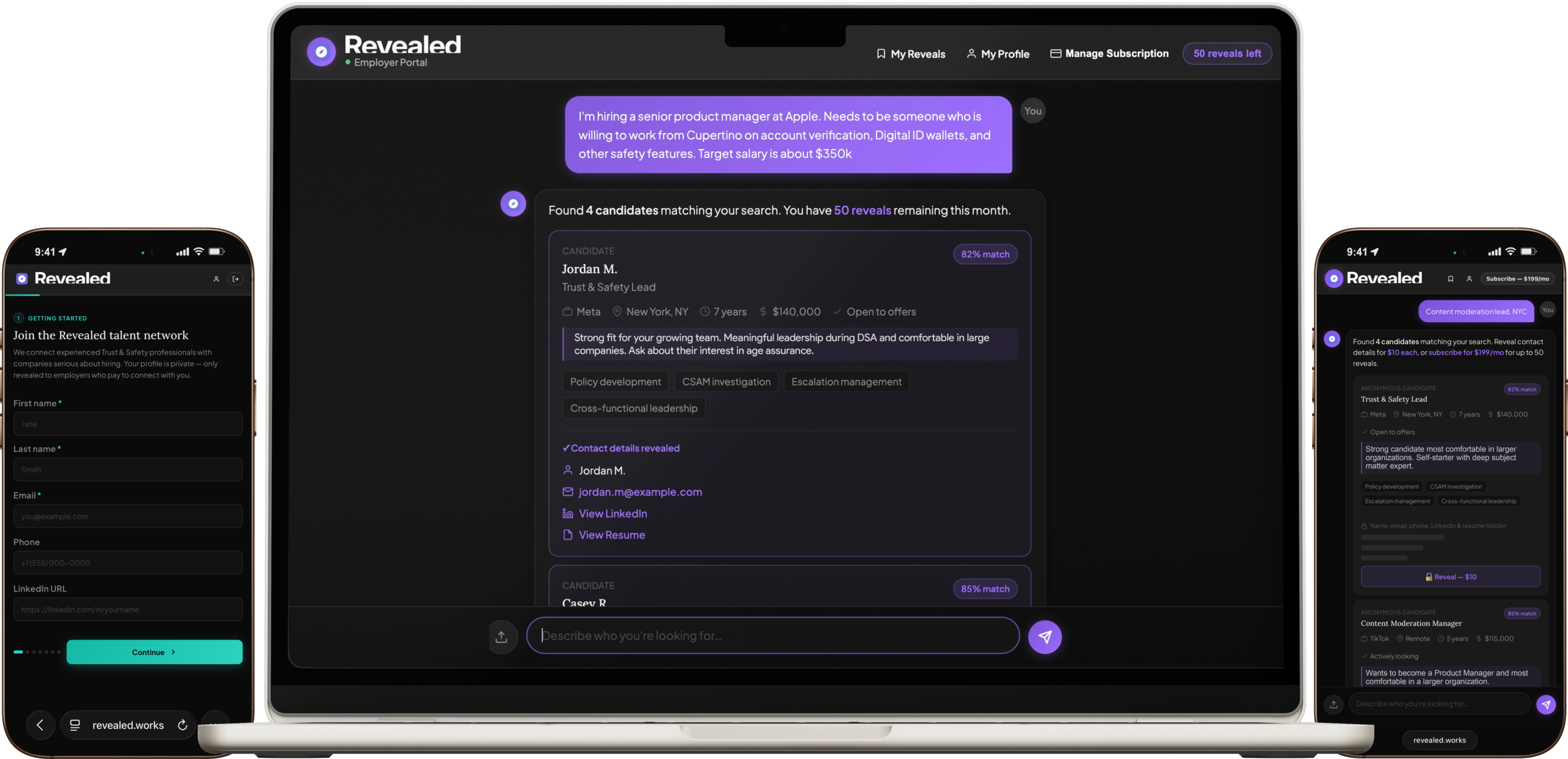Revealed employer and talent portals