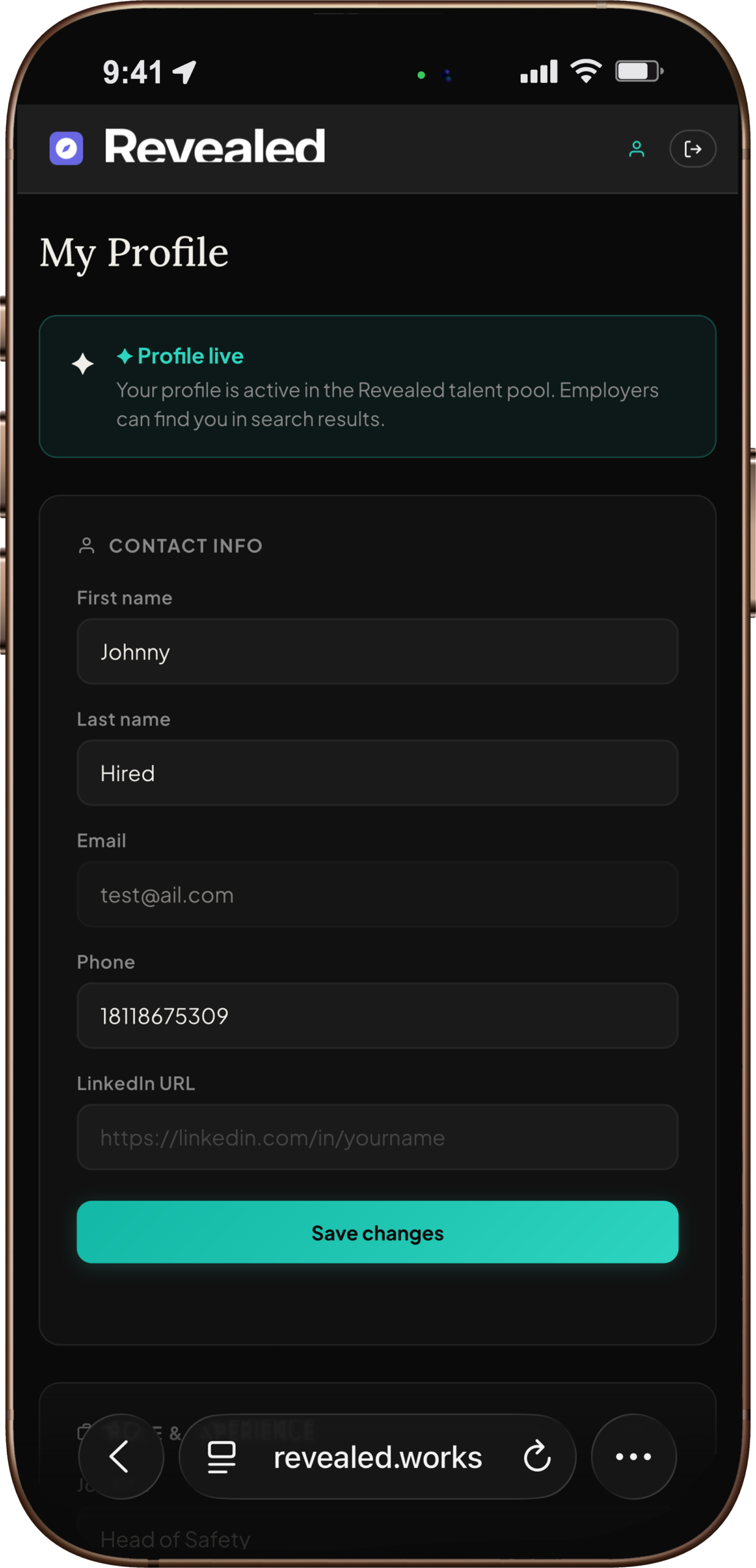 Talent portal on iPhone